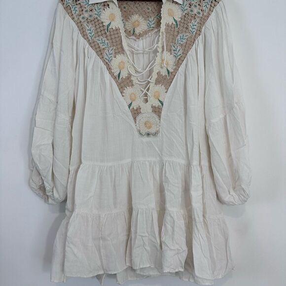 Free People Chain of Daisies Tunic Dress Ivory/Cream - Picture 6 of 16